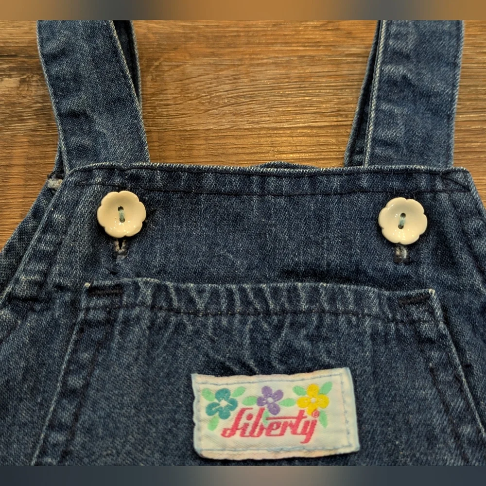 Vintage Liberty Girls Denim Overalls Jumper Dress USA Made 100% Cotton Sz 2T